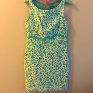 Teal and white floral pattern dress